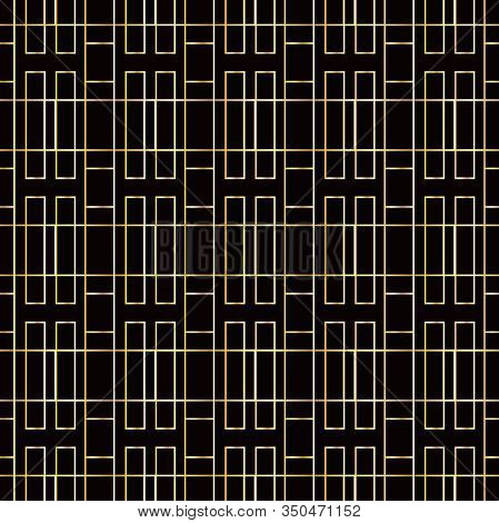 Gold Color Geometric Abstract Pattern On Black Background, Stock Vector Illustration For Design And 