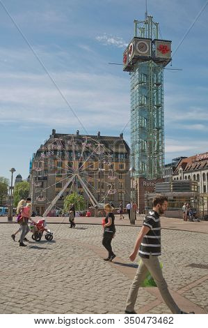 People Enjoying Summer Day At Plaza In Front Of Central Station In Oslo, Norway