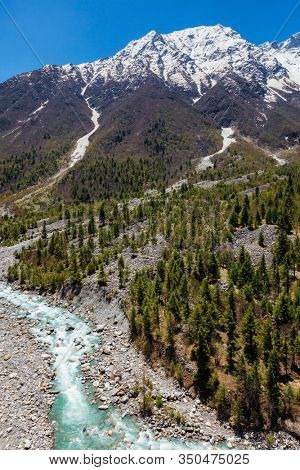 Himalayas and Baspa River. Sangla valley, Himachal Pradesh, India