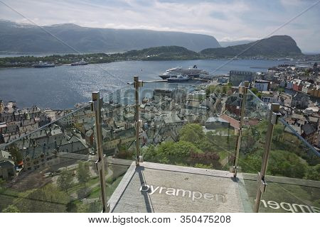 View Of Alesund In Norway From Look Out Point Of Fjellstua.