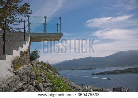 View Of Alesund In Norway From Look Out Point Of Fjellstua.