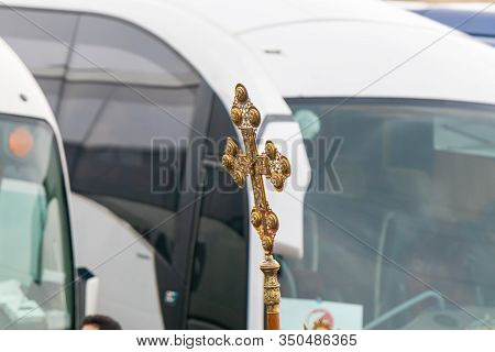 Jericho, Israel, January 18, 2020 : Large Richly Inlaid Cross From Festive Procession In Honor Of Ep