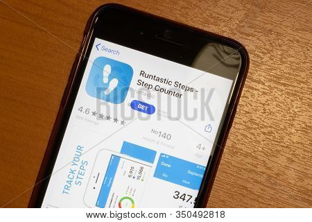 Los Angeles, California, Usa - 12 February 2020: Runtastic Steps App Store Page Close Up , Illustrat