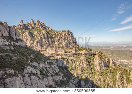 Visit In Santa Maria Di Montserrat Abbey. Beautiful Panorama From Mountain Top In Montserrat, Monist