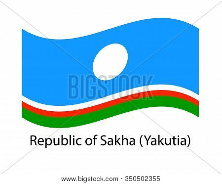 Sakha Republic Flag On The Flagpole. Official Colors And Proportion Correctly. Waving Of Sakha Repub