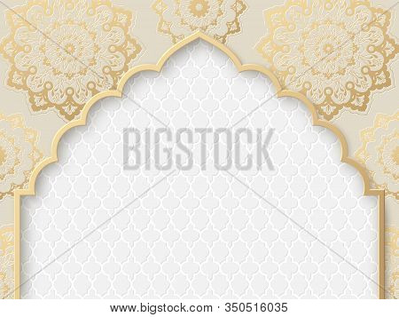 Vector Ornate Frame With Indian Or Arabesque Motif. Template For Indian, Arabic Wedding Invitations,