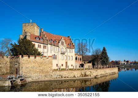 The Historic Moated Castle In Flechtingen Seen From A Hiking Trail