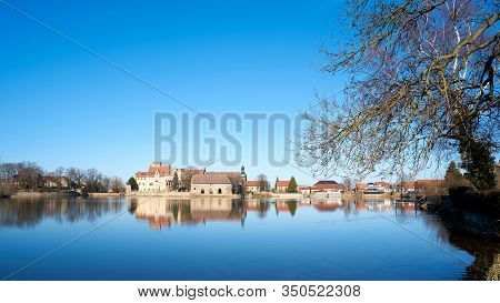 Panoramic View Of The Village Of Flechtingen With The Moated Castle