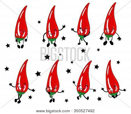 Chilli. Hot Pepper Jalapeno Character. Cute Cartoon Lackey With Arms And Legs. Set Of Vegetablesisol