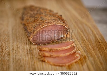 Homemade Chicken Breast Basturma With Spices, Selective Focus