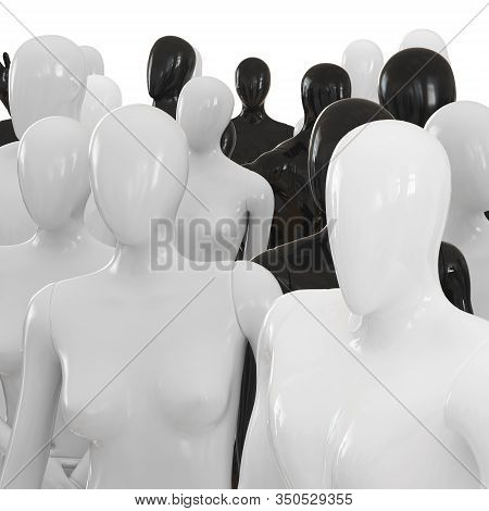 Male And Female Mannequins Foreshortening Angle. 3d Rendering