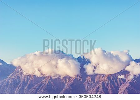 Caucasus Mountains At Sunset Time. Sochi. Russia.