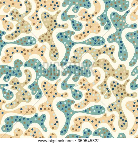 A Dotted Camouflage Shapes Seamless Vector Pattern In Light Colors. Secorative Abstract Surface Prin