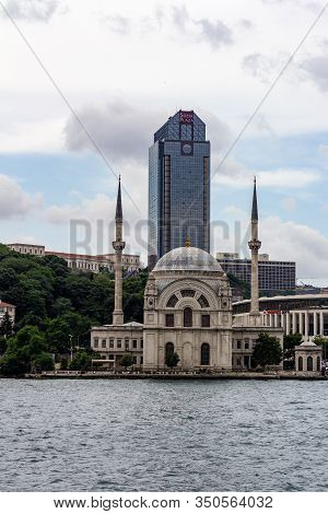 June 19, 2019 - Istanbul, Turkey - View Of The Dolmabahçe Mosque On The Banks Of The Bosphorus Strai