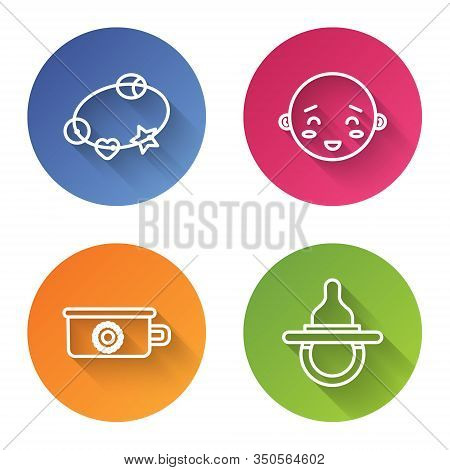 Set Line Rattle Baby Toy, Happy Little Boy Head, Baby Potty And Baby Dummy Pacifier. Color Circle Bu