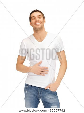 brillante immagine di uomo pieno in camicia bianca