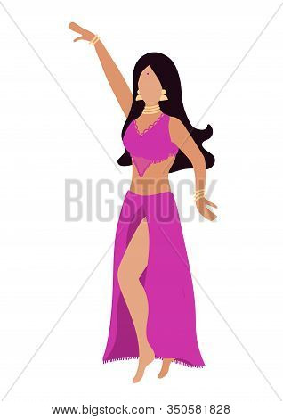 Vector Illustration With A Young Beautiful Brunette Who Performs Belly Dance In A Traditional Costum