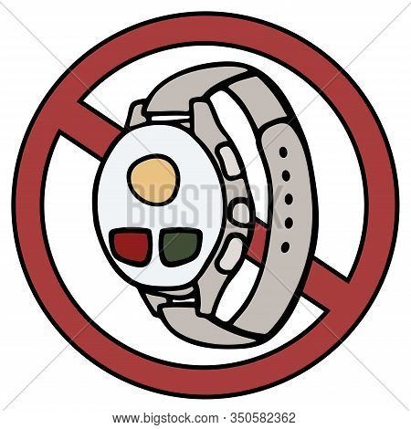Fitness Tracker Smart Watch With Heart Rate Monitor Ban, Cartoon Doodle Vector Style Design. Modern 