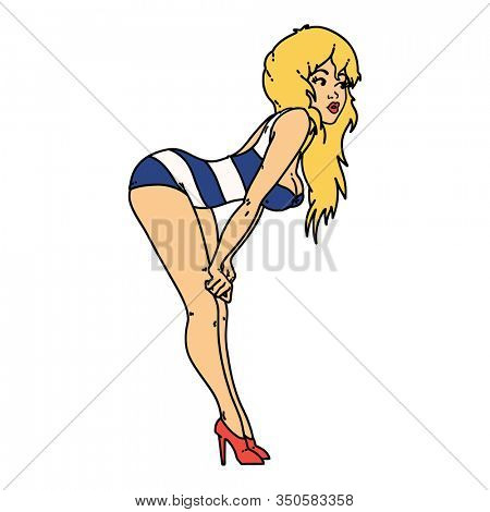 tattoo in traditional style of a pinup girl in swimming costume
