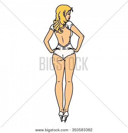 tattoo in traditional style of a pinup swimsuit girl