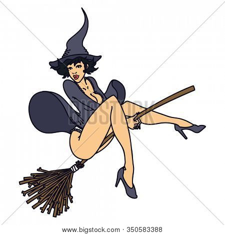 tattoo in traditional style of a pinup witch