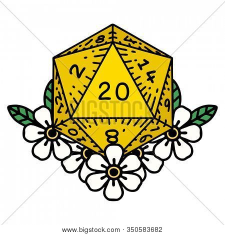 tattoo in traditional style of a d20