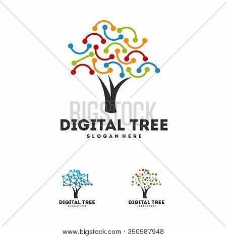 Modern Digital Tree Logo Designs Concept Vector, Tech Tree Logo Symbol Vector