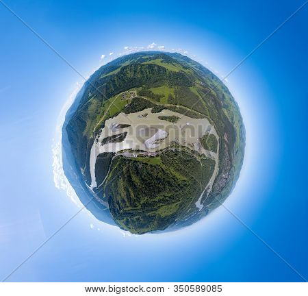 Aerial  Panoramic View Of Planet Earth Above River Katun In The Altai Mountains With Green Trees, Bl