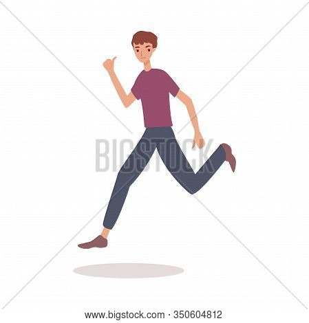 Young Cheerful Man Character With Thumb Up, Flat Vector Illustration Isolated.