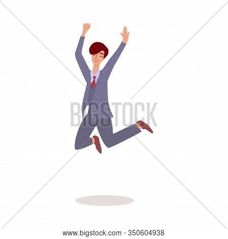 Happy Businessman Jumping In Air - Adult Cartoon Man In Business Suit