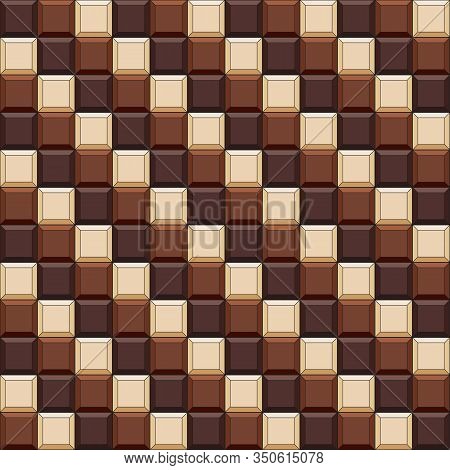 Seamless Pattern With Chocolate Cubes, Tiles. Vector Color Background.