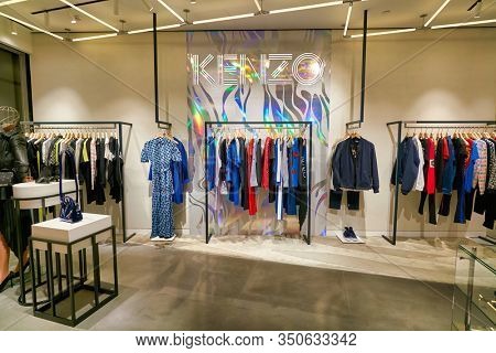 HONG KONG, CHINA - CIRCA JANUARY, 2019: interior shot of Kenzo store at ifc mall in Hong Kong. Kenzo is a French luxury fashion house founded by Japanese designer Kenzo Takada.