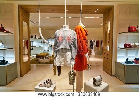 HONG KONG, CHINA - CIRCA JANUARY, 2019: interior shot of Chloe store at ifc mall in Hong Kong. Chloe is a French luxury fashion house.