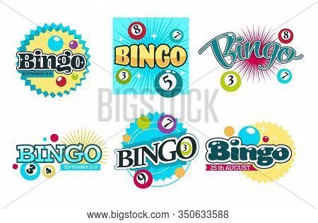 Bingo Game Logo Set Of Six With Colorful Nambered Balls