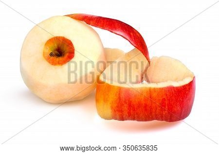 Peeled Red Apple On A White Background