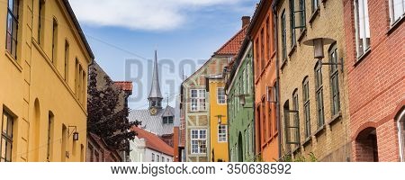 Panorama Of Colorful Facades Of Old Houses In Haderslev, Denmark