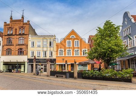 Haderslev, Denmark - June 26, 2019: Shops At The Central Square Of Historic City Haderslev, Denmark