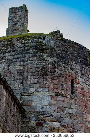 Medieval Ravensheugh (ravenscraig) Castle Wall Showing Detailed Stonework And Arrowslit, First Castl