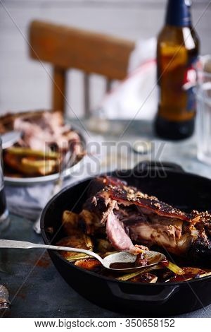 Roast Bavarian Ham Hocks With Beer, Caraway And Juniper.style Rustic.selective Focus