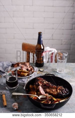 Roast Bavarian Ham Hocks With Beer, Caraway And Juniper.style Rustic.selective Focus
