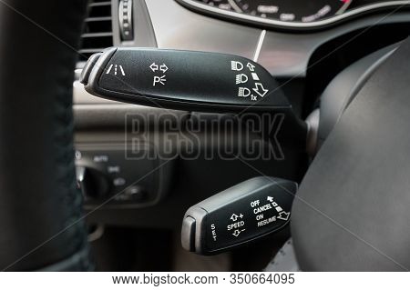 Closeup Lane Departure Warning System Ldws And Adaptive Cruise Control Leavers Close-up. Concept Of 