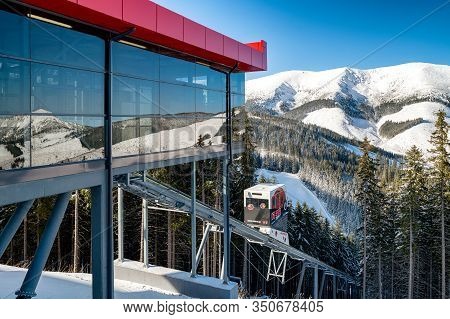 Demanovska Dolina, Slovakia - February 8: Cableway Twinliner Cabin And Top Station In Ski Resort Jas