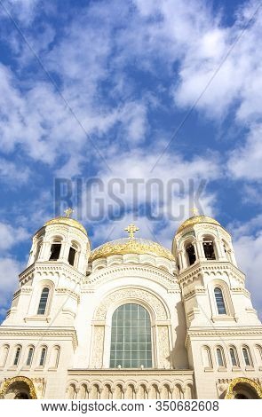 Nicholas The Wonderworkers Church On Anchor Square In Kronstadt Town Saint Petersburg. Naval Christi
