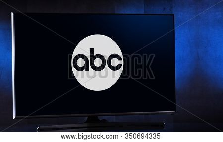 Poznan, Pol - Feb 04, 2020: Flat-screen Tv Set Displaying Logo Of The American Broadcasting Company 