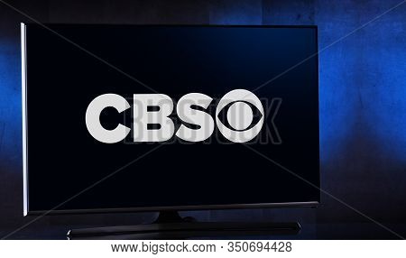 Poznan, Pol - Feb 04, 2020: Flat-screen Tv Set Displaying Logo Of Cbs, An American English-language 
