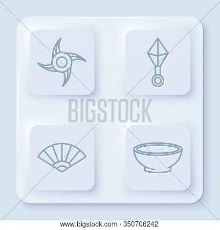 Set Line Japanese Ninja Shuriken, Japanese Ninja Shuriken, Paper Chinese Or Japanese Folding Fan And