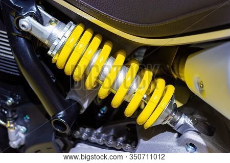Yellow Shock Absorbers Of Motorcycle For Absorbing Jolts