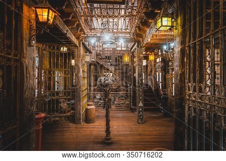 Gonzalez Catan, Argentina, September 28, 2019: Interior Of The Iron Museum In The Amazing Medieval T