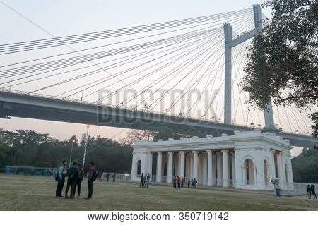 James Prinsep Ghat Memorial Monument Port With Hoogly Bridge Overhead. Grand White Marble Palladian 