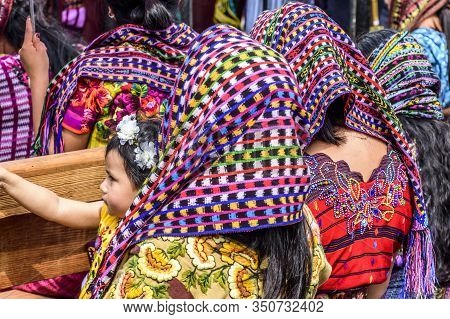 Santiago Atitlan, Guatemala -  April 19, 2019: Traditionally Dressed Local Women During Good Friday 